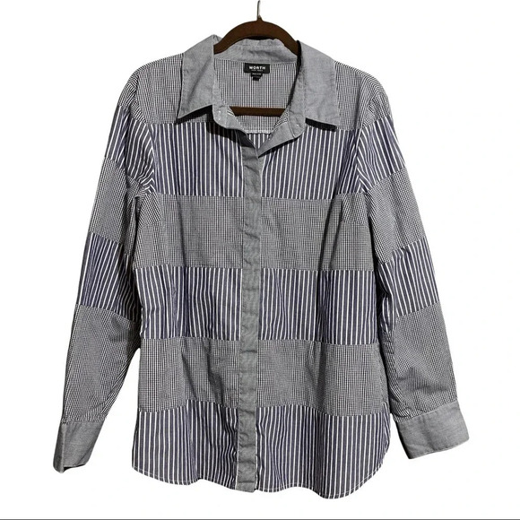 Worth Striped Checkered Block Long Sleeve Button Down Shirt Size X-Large - Picture 1 of 8